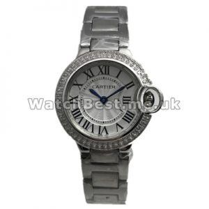 Fashionable Female White Dials Ballon Bleu De Cartier Fake Watches With Steel Cases Set Auger