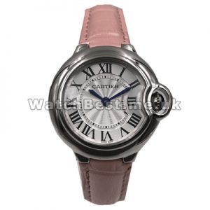 Stylish 28MM Swiss Female Quartz Movements Ballon Bleu De Cartier Copy Watches Sale With Pink Straps