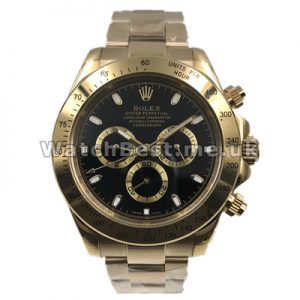 Classic Gold Steel Cases And Bracelets Rolex Daytona Copy Watches For Men With Black Dials