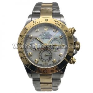 Shiny Diamond Indexes Male Rolex Daytona Replica Watches With Gold And Steel Cases