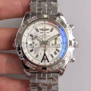 Novel Swiss 44MM Steel Cases Breitling Chronomat 7750 Fake Watches With White Dials For Men