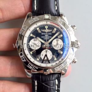 Harmonious Top Male Breitling Chronomat 7750 Copy Watches With Black Crocodile Straps And Black Dials