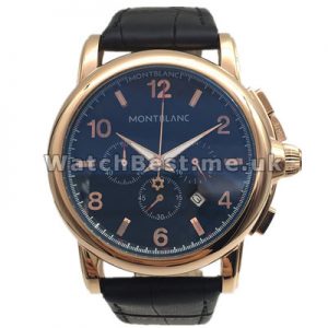 Modern Blue Dials Swiss Montblanc The Time Traveler Fake Watches For Men With Rose Gold Steel Cases