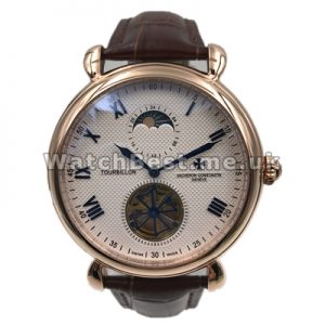 Pretty Rose Gold Steel Cases Vacheron Constantin World Copy Watches For Men With White Dials Online