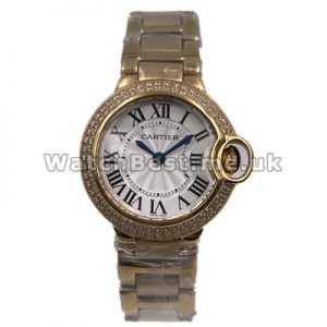 Eye-catching Female White Dials Swiss Ballon Bleu De Cartier Fake Watches With Rose Gold Steel Cases Set Auger