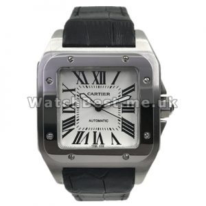 Typical Male Automatic Movements 41MM Cartier Santos 100 Copy Watches With Black Crocodile Straps