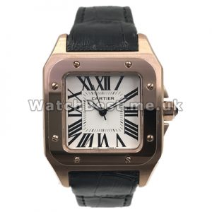 Charming Female Quartz Movements Swiss Cartier Santos 100 Replica Watches With 33MM Rose Gold Steel Cases