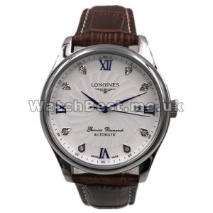 Luxury Blue Hands Longines Master Collection Replica Watches For Men With Steel Cases And Brown Crocodile Straps