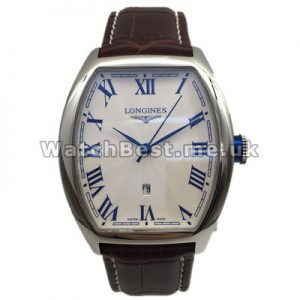 Unique Blue Roman Numerals Male Longines Master Collection Fake Watches With Brown Crocodile Straps Sale