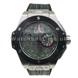 Fashionable Black Bezels And Black Cowhide Straps 44MM Hublot Replica Watches For Men