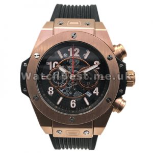 Practical Rose Gold Steel Cases Replica Hublot 44MM Watches For Men With Red Seconds Hands