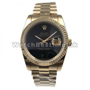 Brand-new 36MM Black Dials Rolex Datejust Replica Watches For Men With Gold Hands