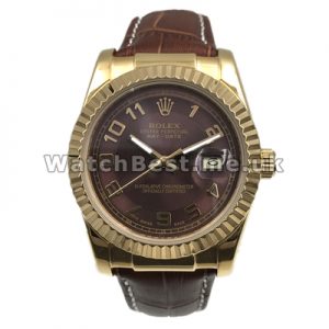 Decent Brown Crocodile Straps Male Fake Rolex Datejust Watches With Gold Steel Cases