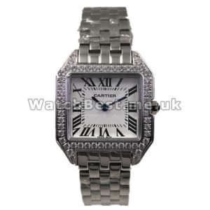 Brilliant Female Quartz Movements Replica Cartier Santos Watches With Steel Cases Set Auger