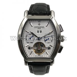 Special Male White Dials 45MM Fake Vacheron Constantin Tourbillon Watches With Black Crocodile Straps