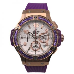 Eye-catching Quartz Movements Female Hublot Big Bang Copy Watches With Bezels Set Purple Auger