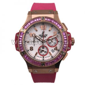 Female Colorful Pink Straps Replica Hublot Big Bang Watches Online With Rose Gold Steel Cases