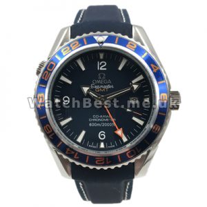 Modern Blue Dials 43MM Omega Seamaster GMT Fake Watches For Men With Blue Straps