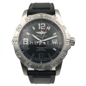 44MM Steel Cases Male Breitling Colt Replica Watches With Black Dials And Black Straps