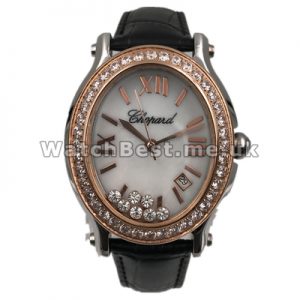 Shiny Female White Dials Chopard Happy Diamonds Replica Watches With Rose Gold And Steel Cases