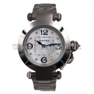 Female Steel Cases Replica Pasha De Cartier Watches With Arabic Numerals And Diamond Indexes