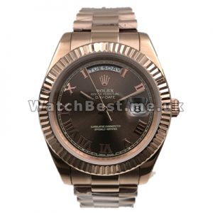 Charming Chocolate Dials Swiss Rolex Day-Date II Fake Watches For Men With Rose Gold Cases