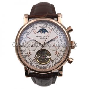 Unique Swiss Male Patek Philippe Astronomical Fake Watches With White Dials And Rose Gold Steel Cases